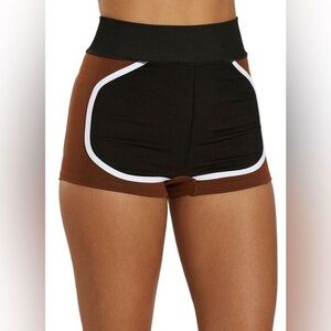 Free People FP Movement There You Go Black Brown Colorblock High Rise Run Shorts